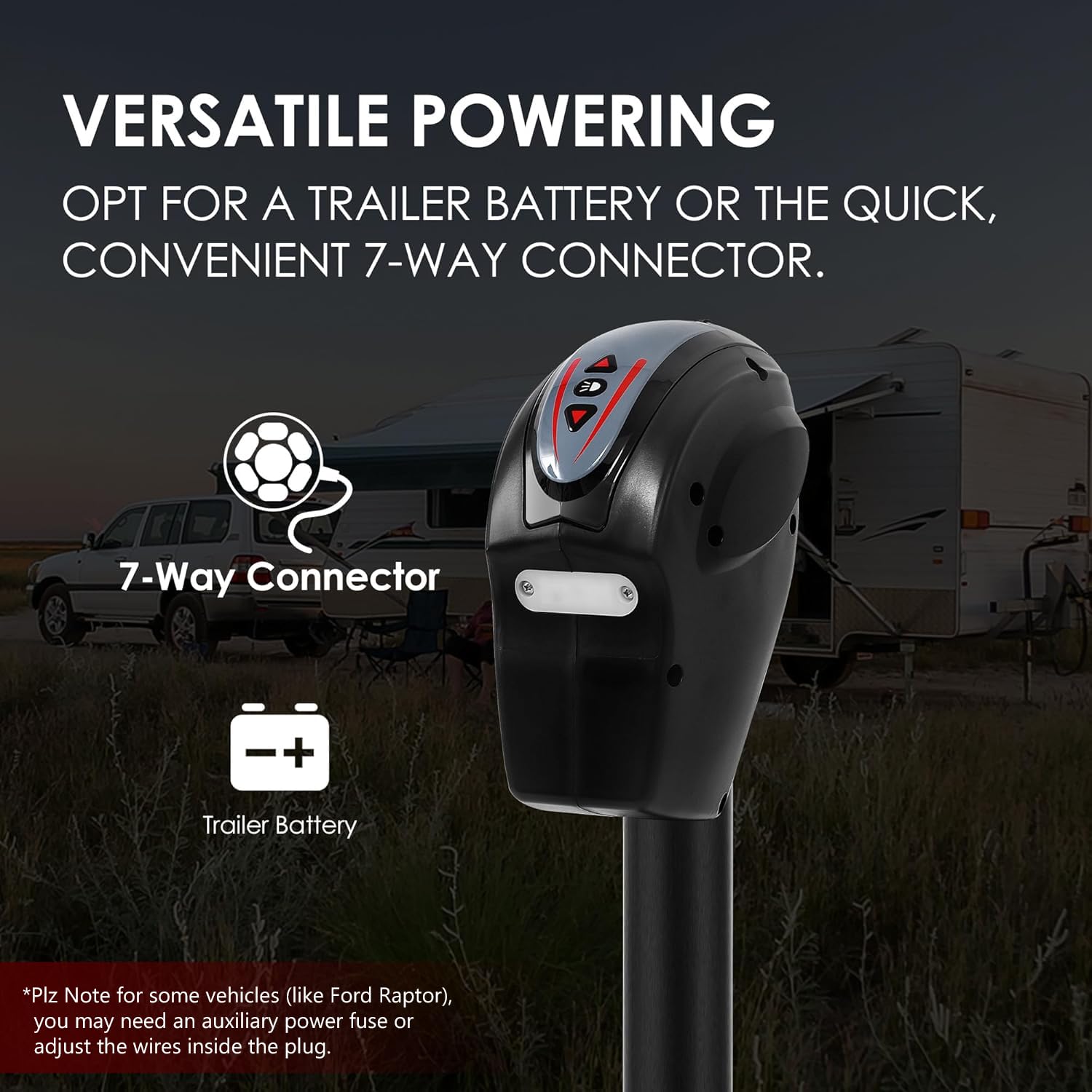 POLESTAR heavy-duty lift stabilizes on uneven ground for easier setup.