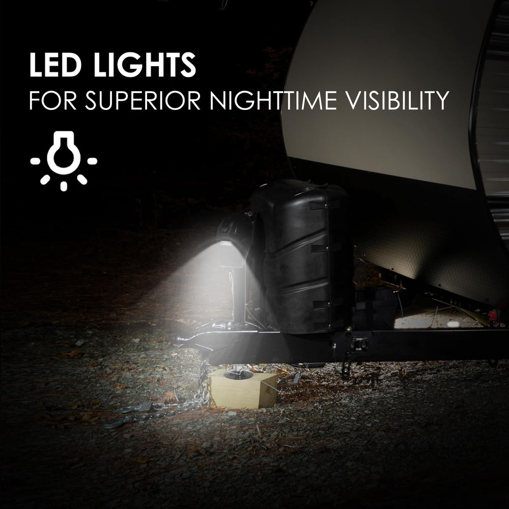 POLESTAR Electric Trailer Jack on campsite ready for leveling tasks.