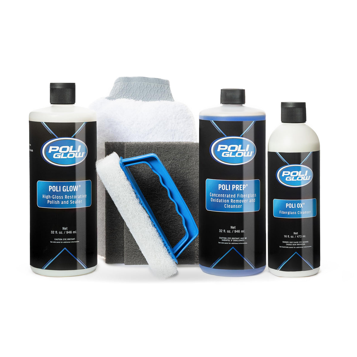 Poli Glow Deluxe Kit bottle application showing easy oxidation removal