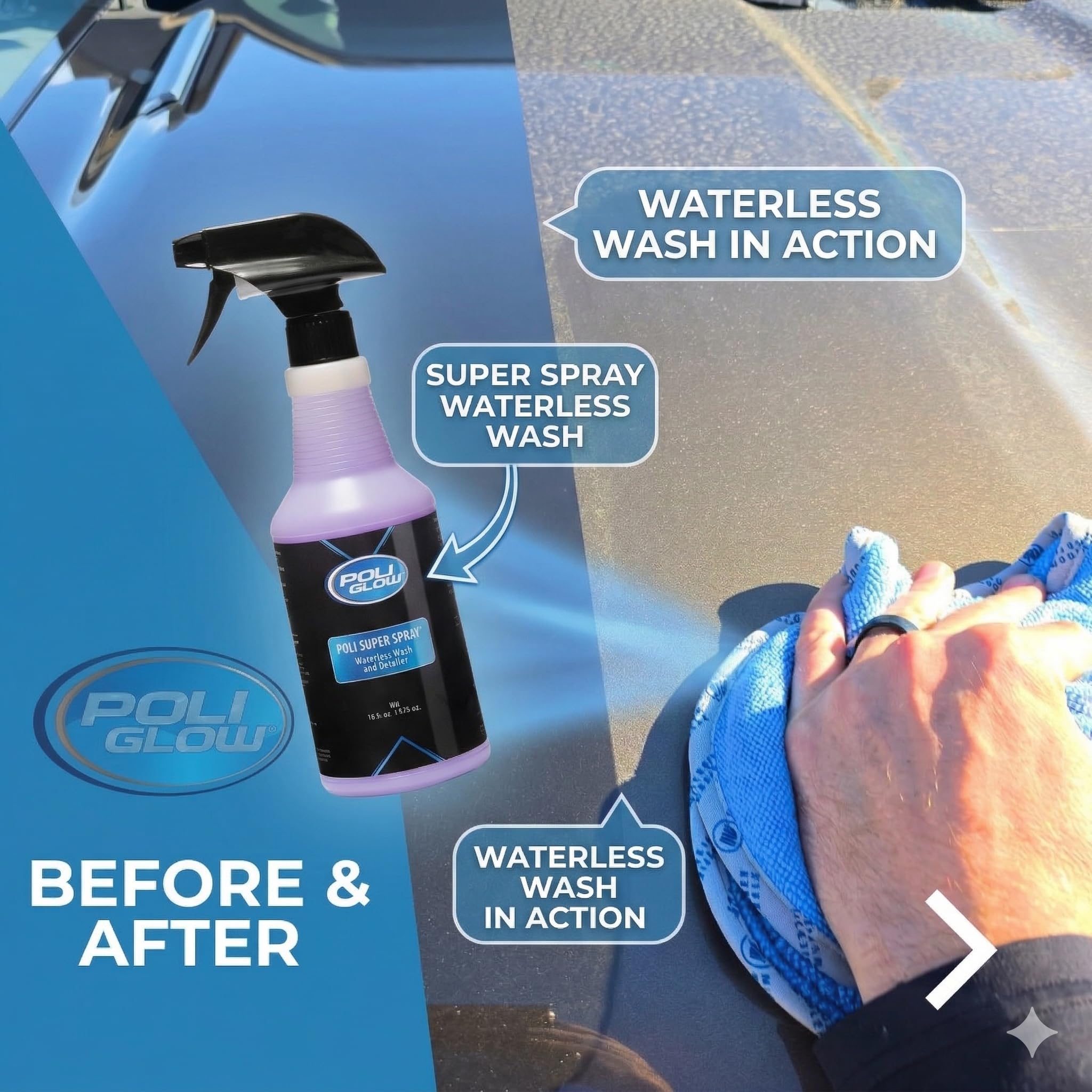 Poli Glow Poli Super Spray safe on multiple surfaces including glass and vinyl