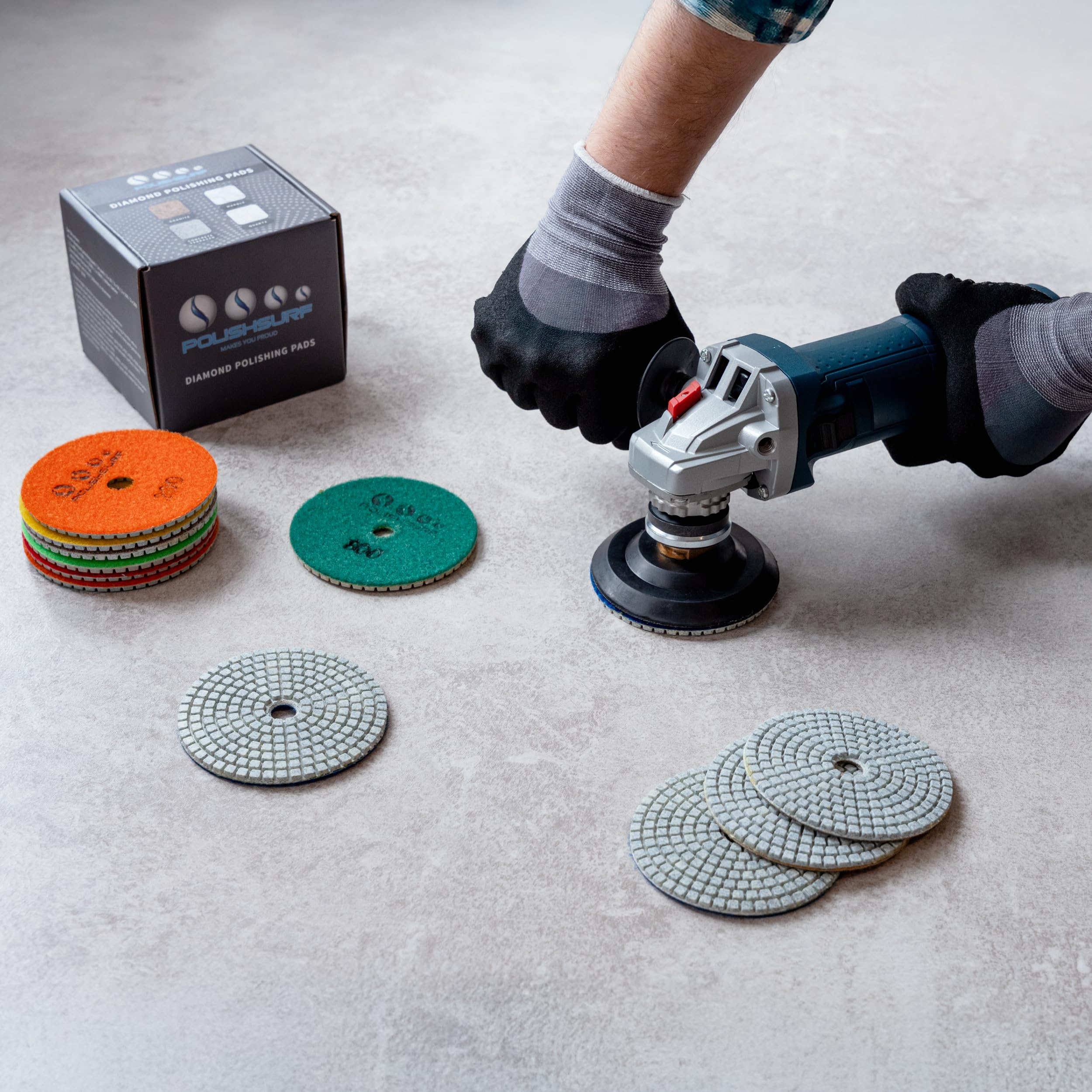 POLISHSURF 400-3000 grit pads for high-gloss finish with water.