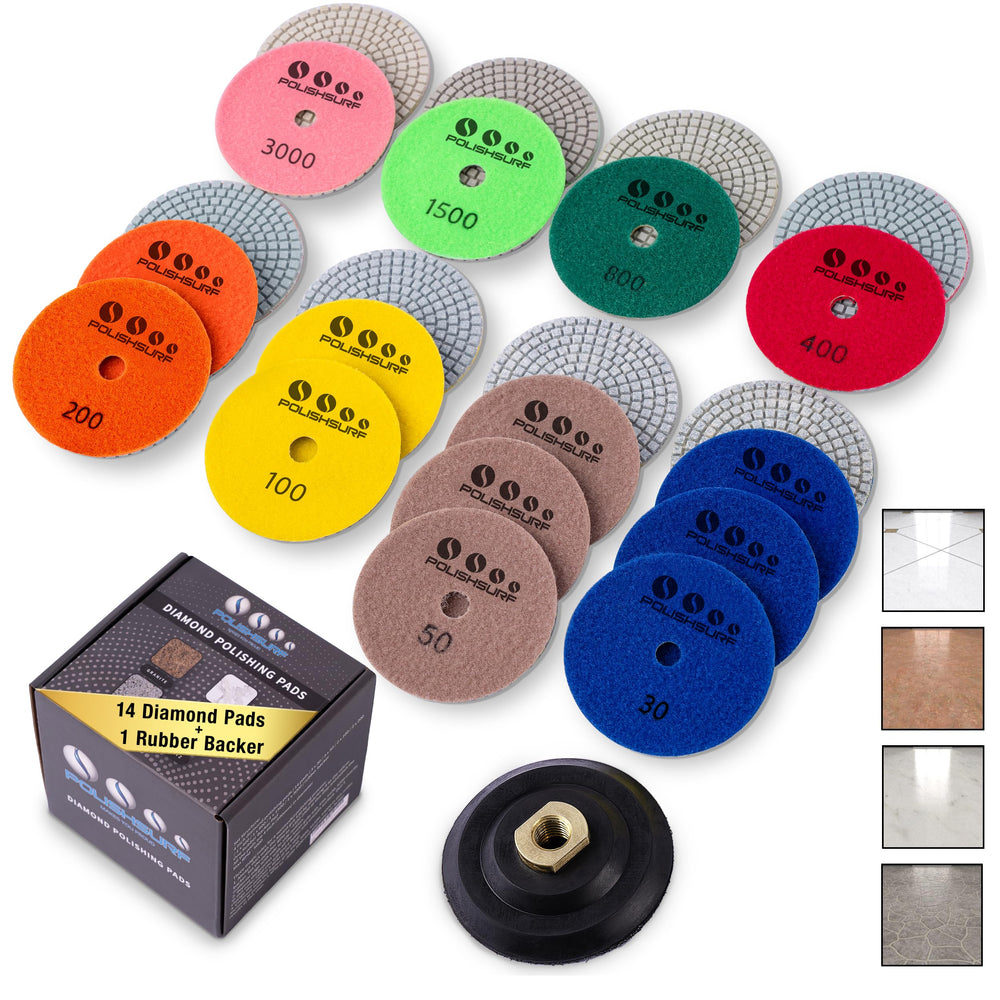 POLISHSURF 4-inch diamond pad kit for versatile stone polishing.