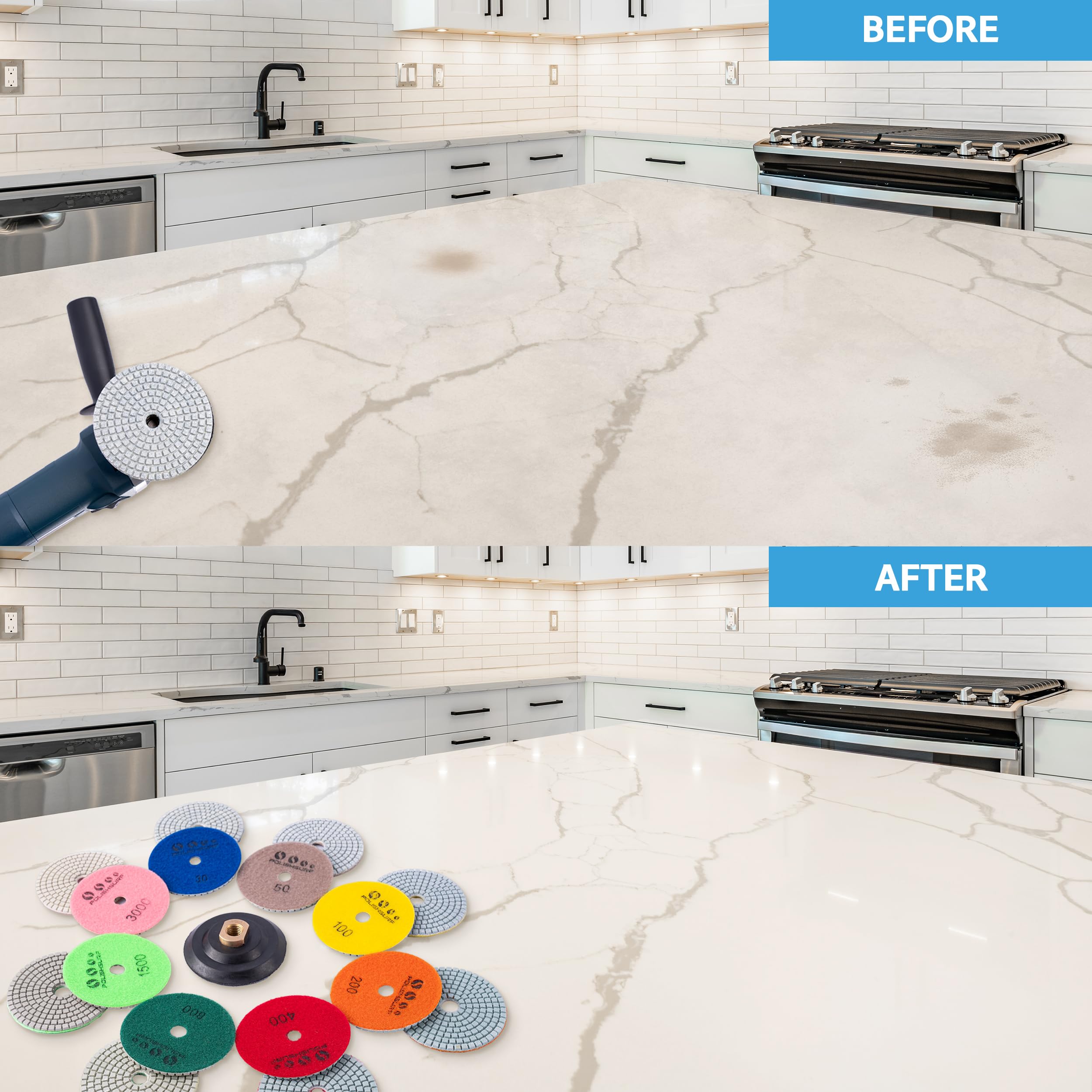 POLISHSURF wet/dry marble polishing pad in action.