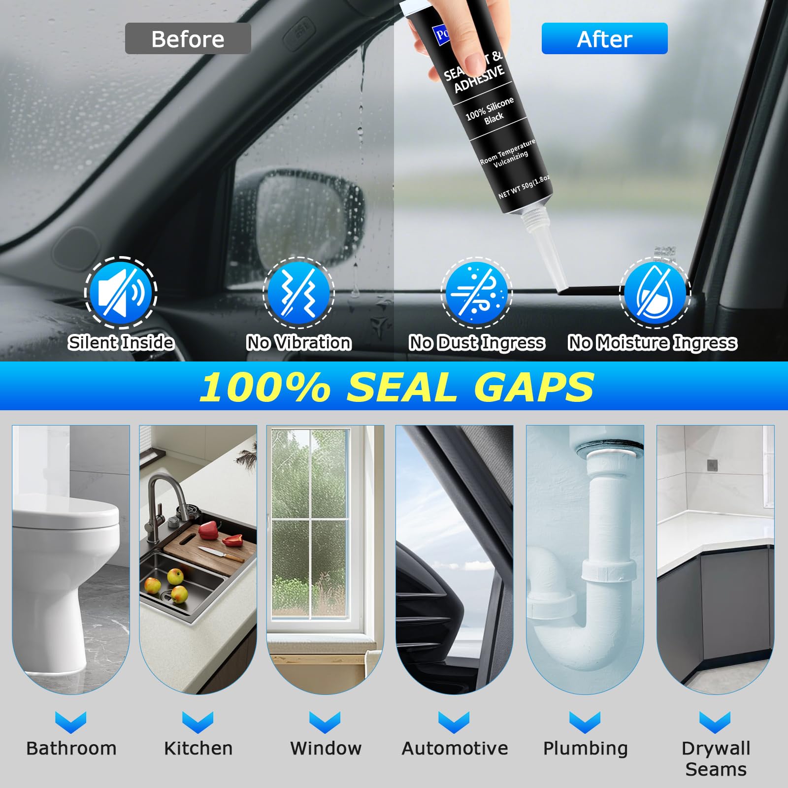 POLIXEL Black RTV sealant at automotive gasket demonstrates strong adhesion.
