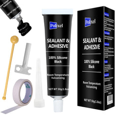 POLIXEL Black RTV sealant tube shows fast curing for quick sealing.