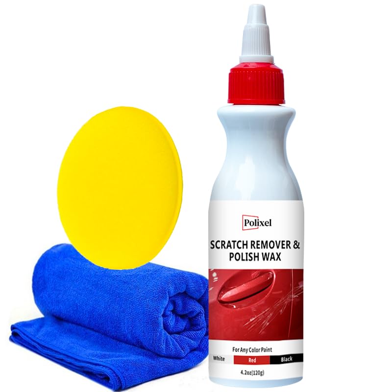 POLIXEL Car Scratch Remover bottle pour showing smooth application for light scratches