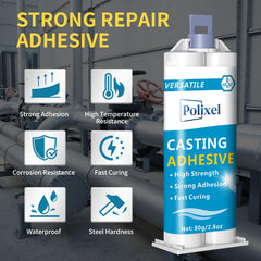 POLIXEL epoxy resin glue tube highlighted for multi-material bonding in workshop