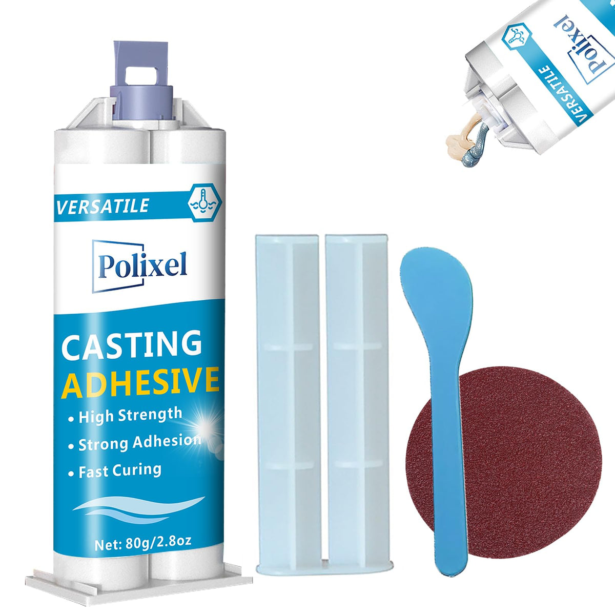 POLIXEL super-fast casting adhesive bottle showing ready-to-use epoxy for quick fixes