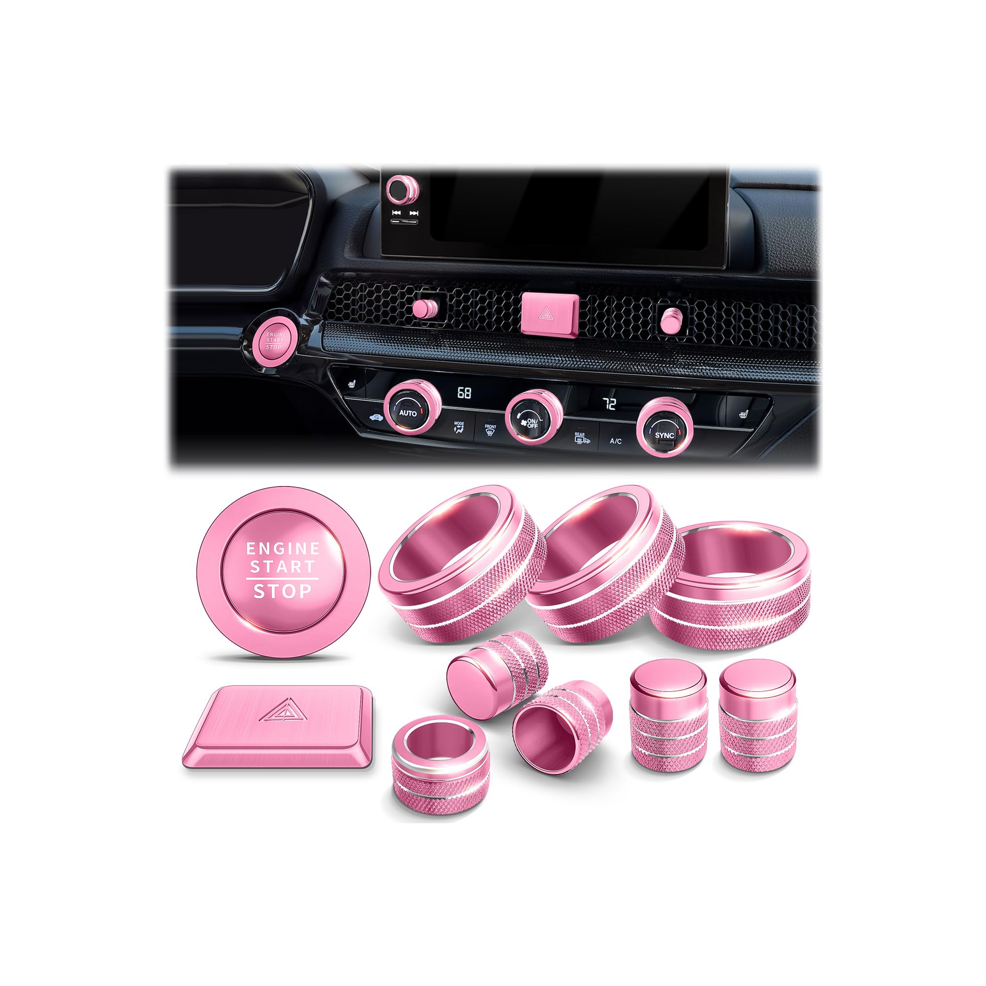 Polodunn knob cover for Honda Civic hazard area with pink finish and protection.