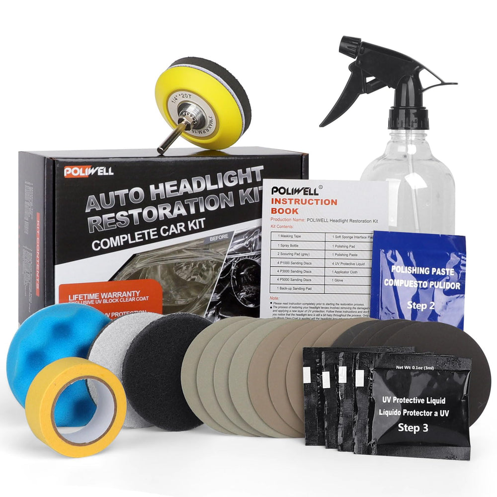 POLIWELL headlight kit 800 grit scrubber pads for quick oxidation removal