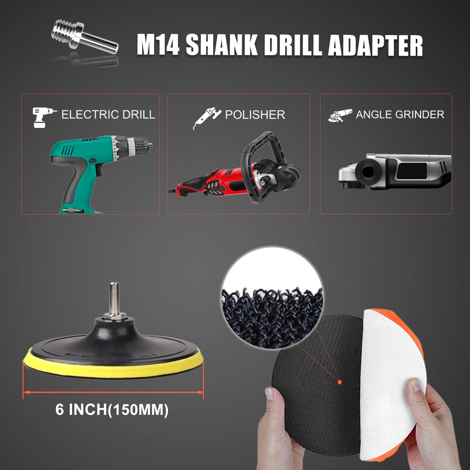 POLIWELL M14 drill adapter fits common drills for polishing.