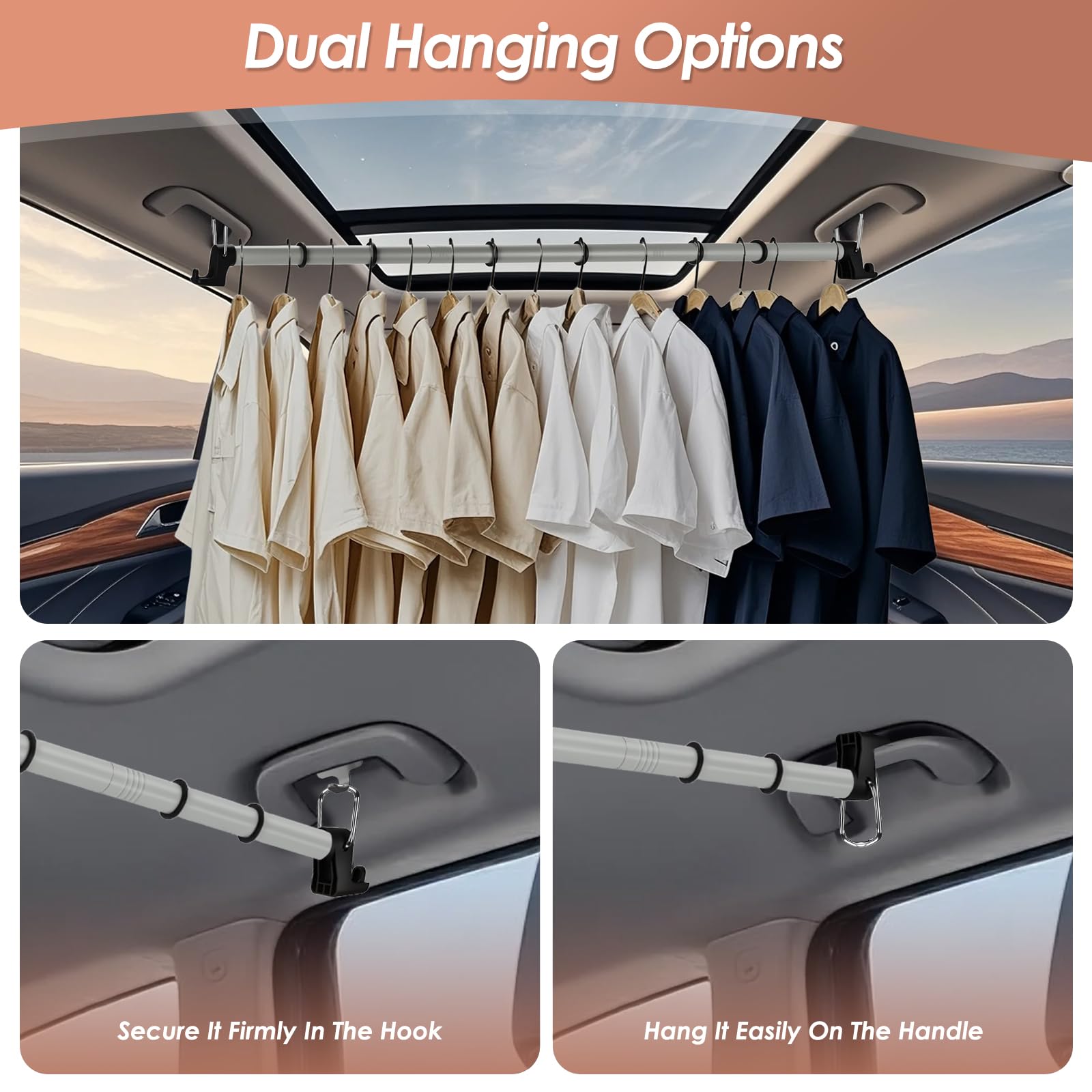 polyhnia adjustable car hanger bar fits most vehicles for organized packing.