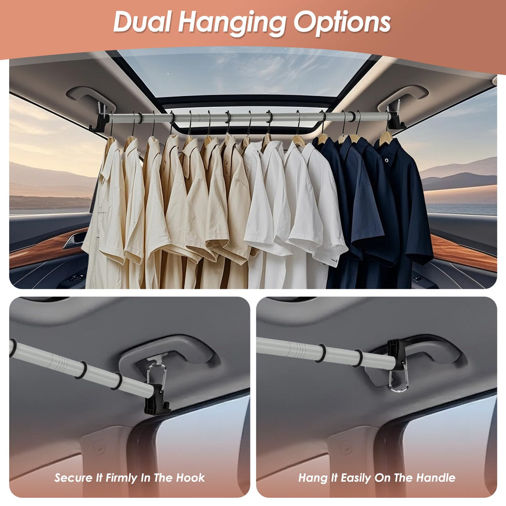 polyhnia adjustable car hanger bar fits most vehicles for organized packing.