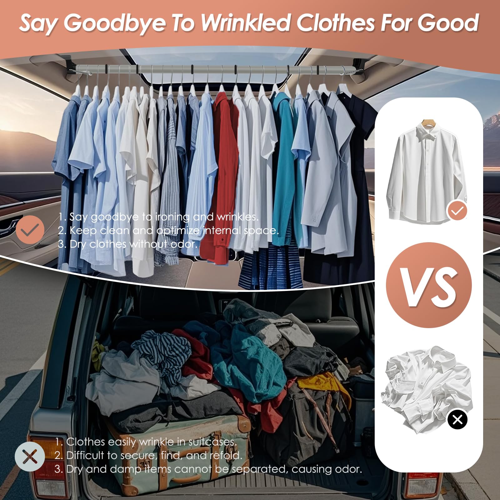 polyhnia car wardrobe solution keeps coats and shirts wrinkle-free on the road.