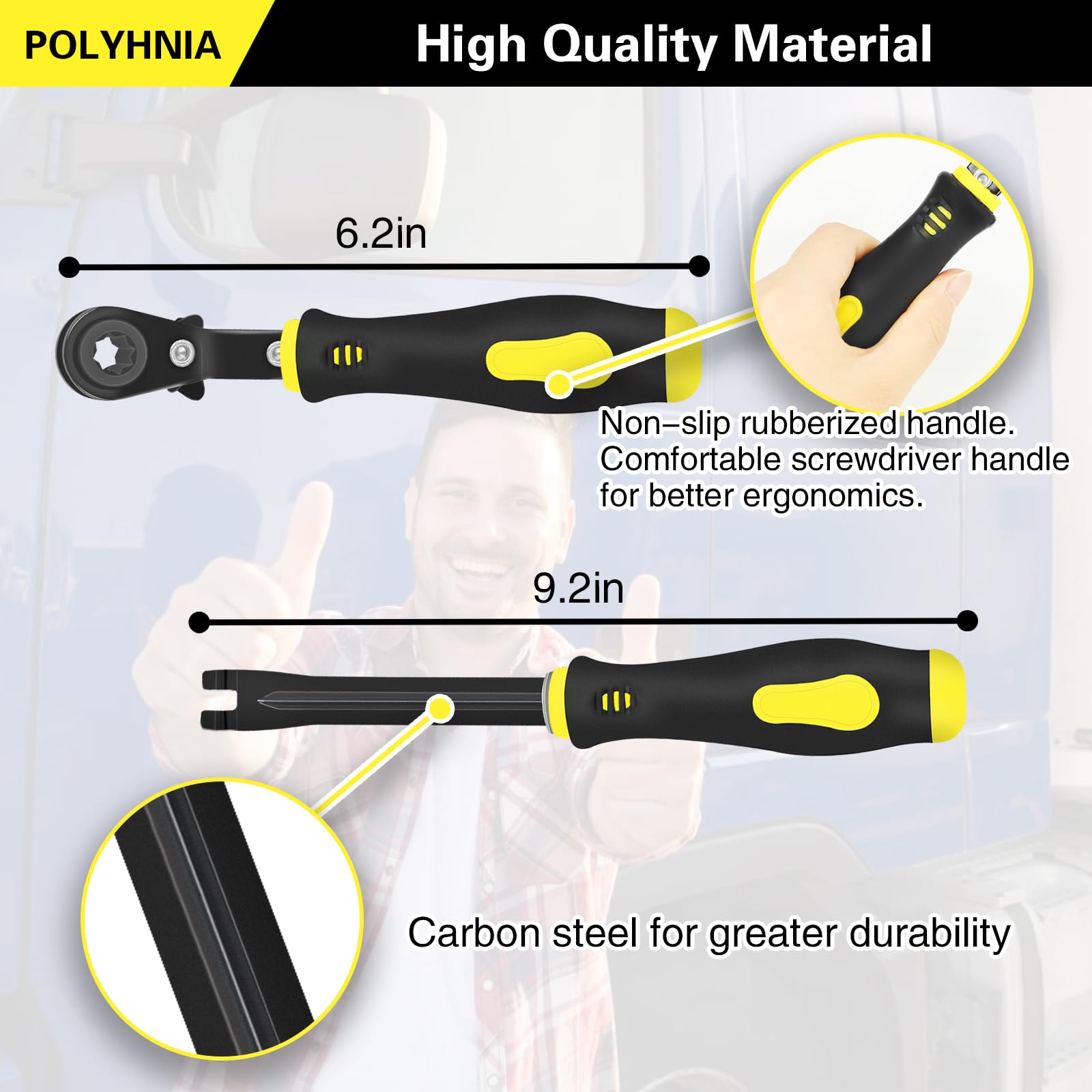POLYHNIA ergonomic ratcheting wrench with non-slip grip for steady torque