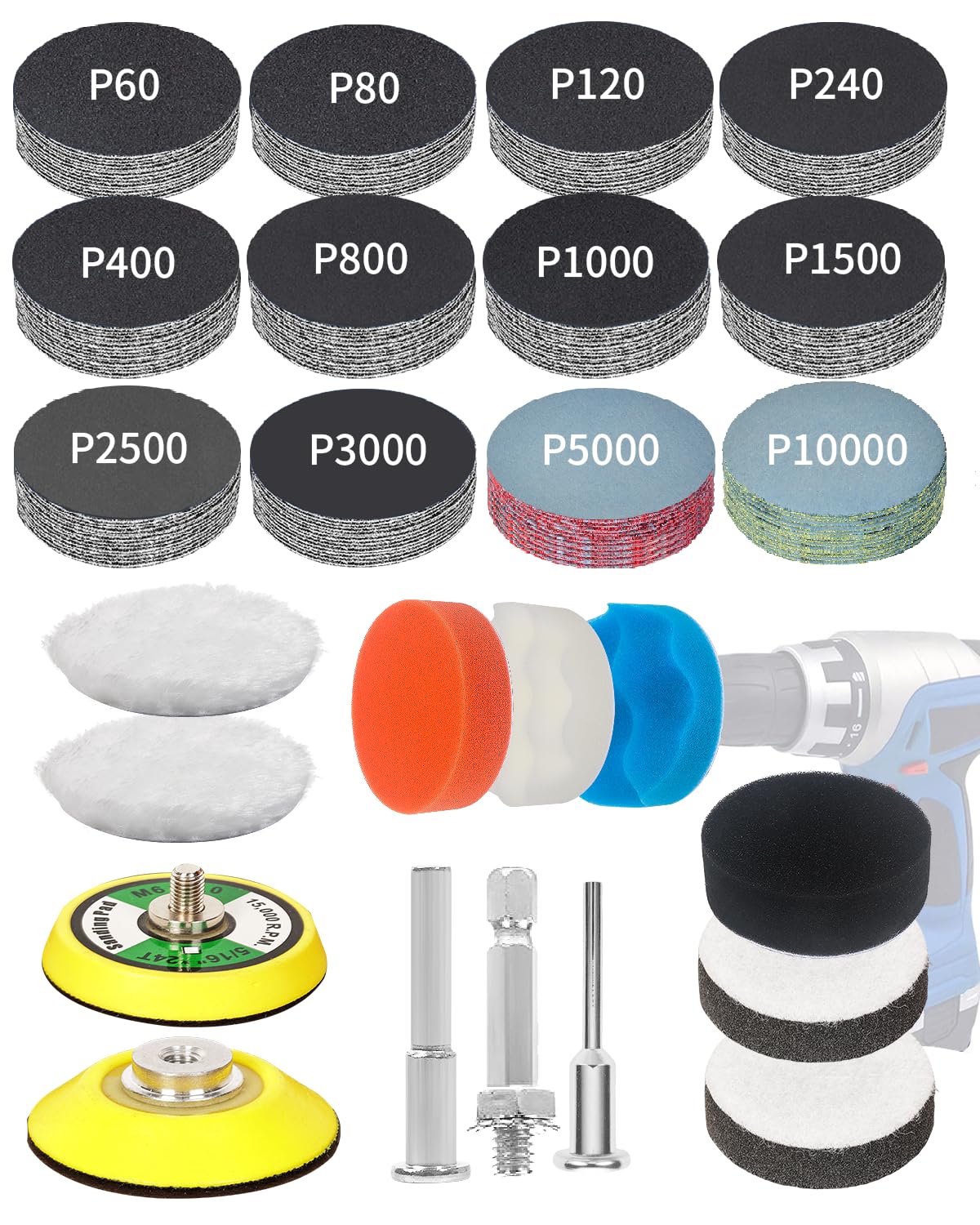 Pomsare 194-piece sanding discs 2in for versatile surface finishing and smooth results