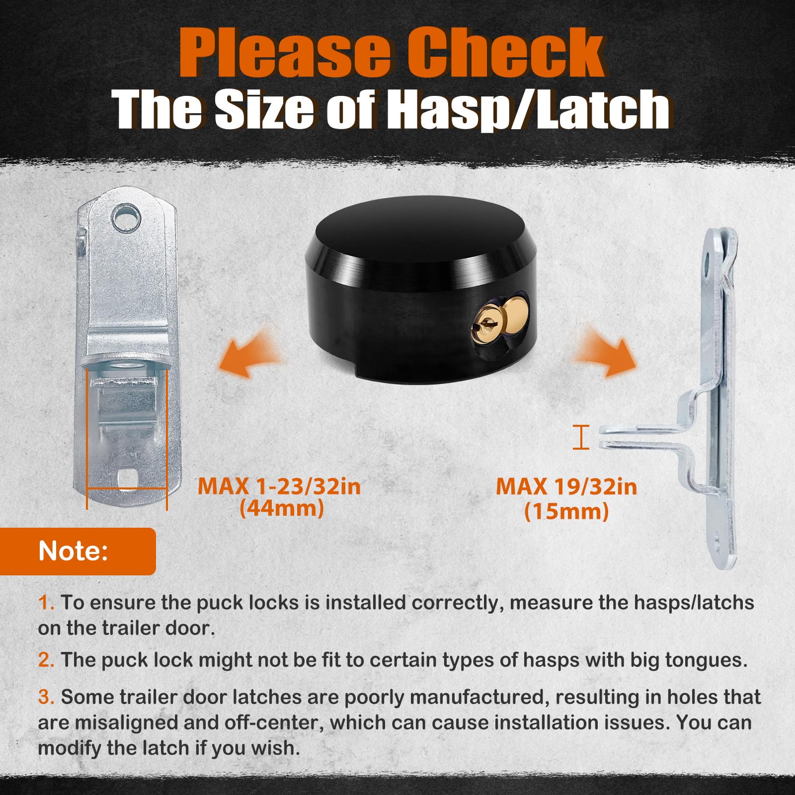Pomunty puck lock side view demonstrates hasp fit and compact size for trailers.