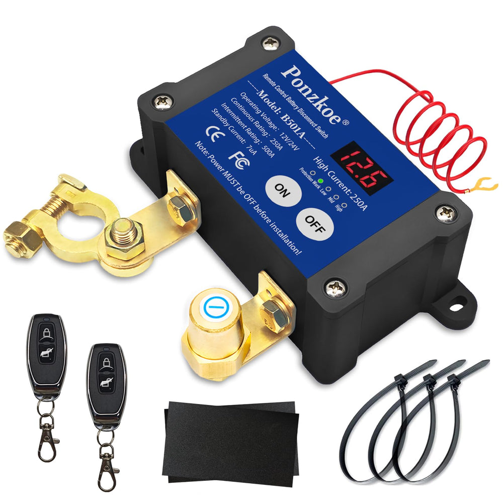 Ponzkoe 250A smart remote disconnect switch front view with LED indicators for quick power cut