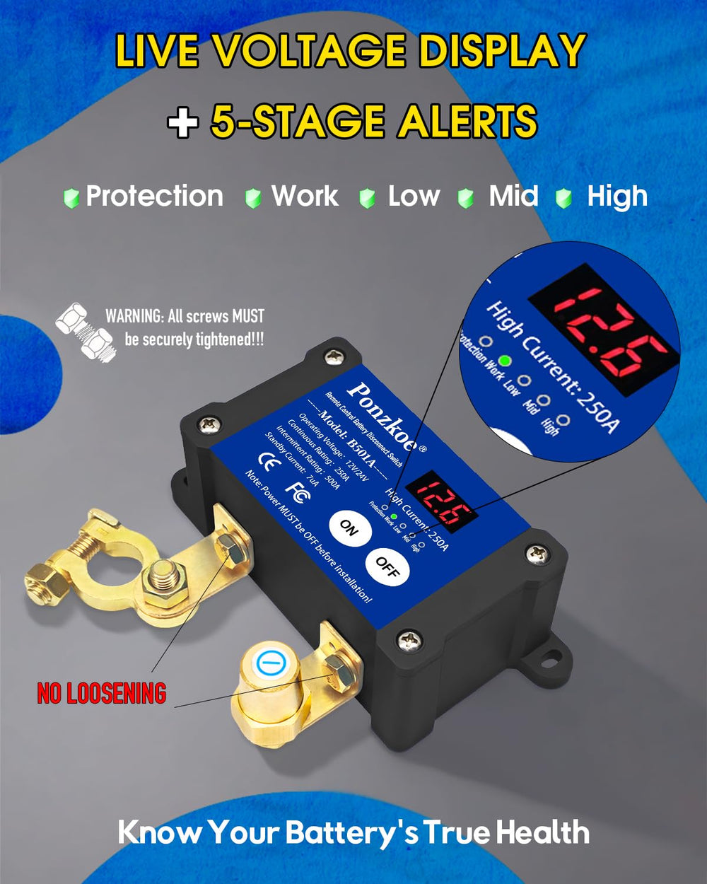 Ponzkoe 250A ultra-low standby current preserving battery life
