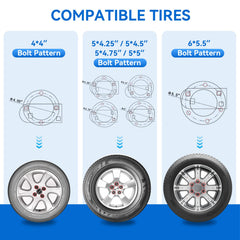 POOWEE spare tire carrier shows 4-5-6 lug compatibility.