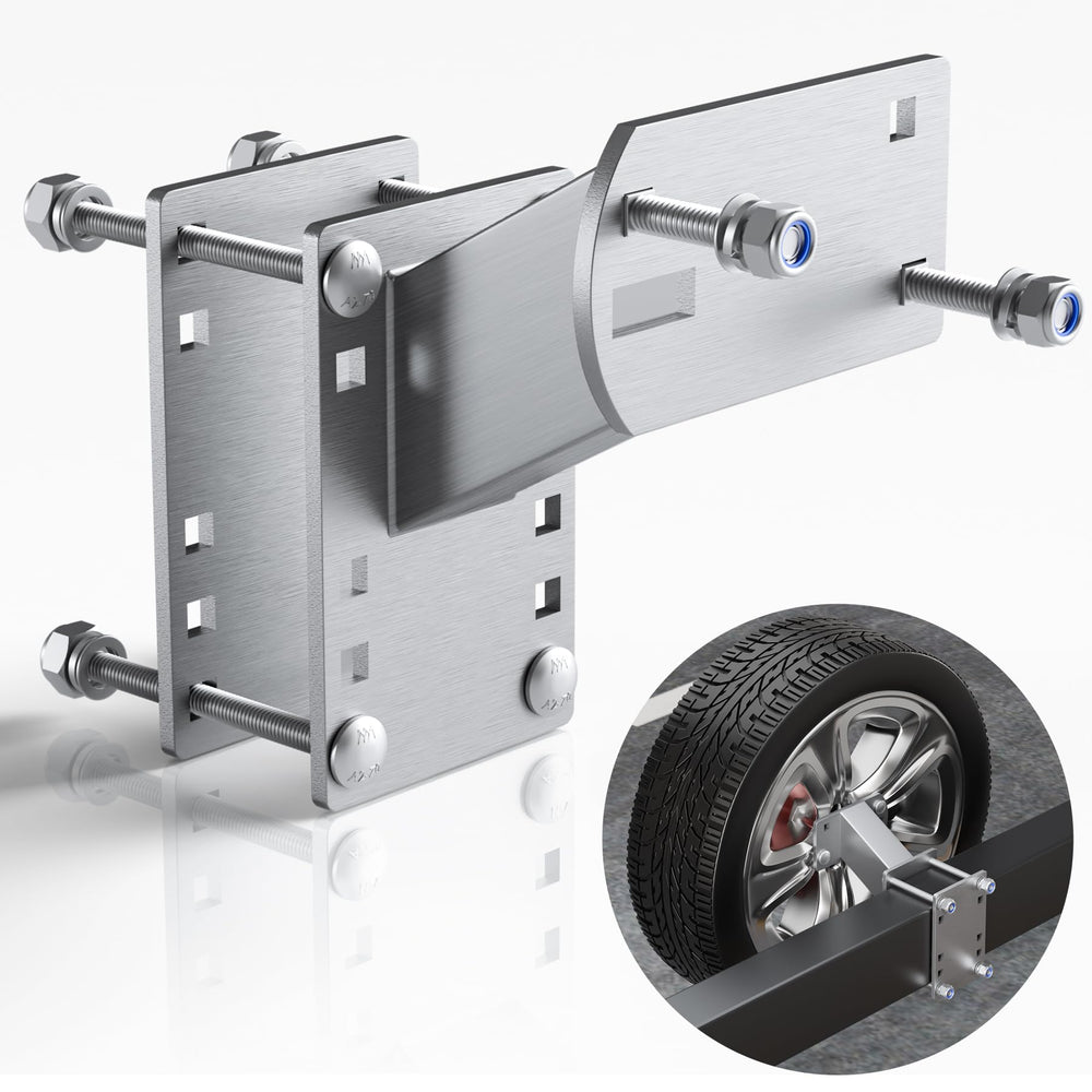 POOWEE stainless steel spare tire carrier frame highlighting rust resistance and durability.