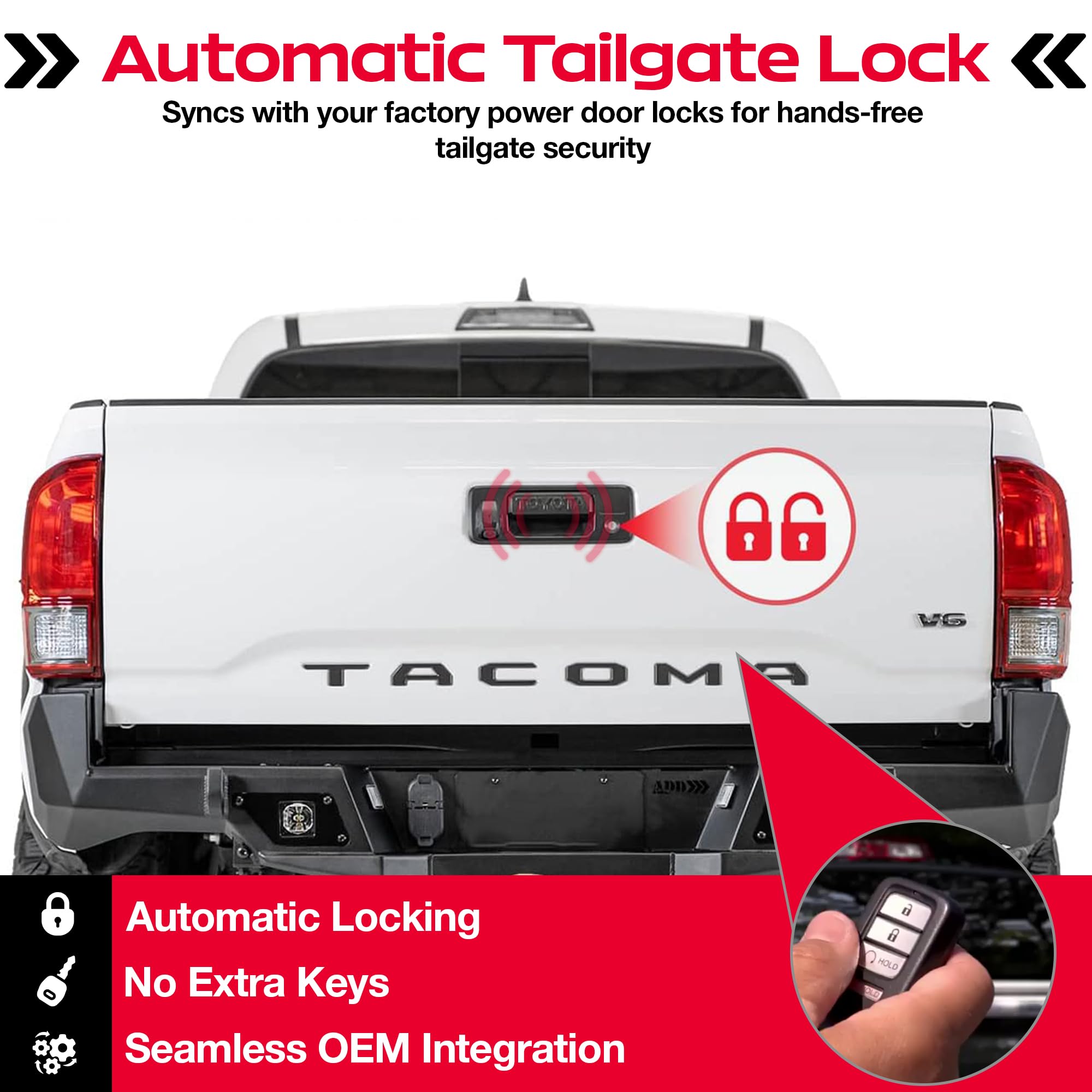Pop & Lock Tacoma Tailgate Lock installed in tailgate deters theft and increases peace of mind.