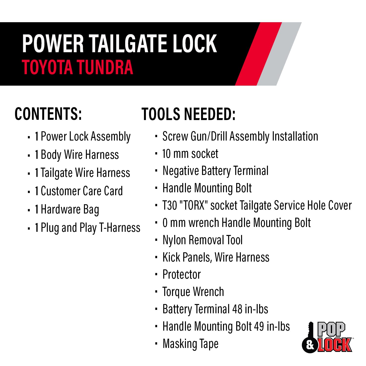 Pop & Lock Tundra tailgate lock with optional extension harness for long bed fit