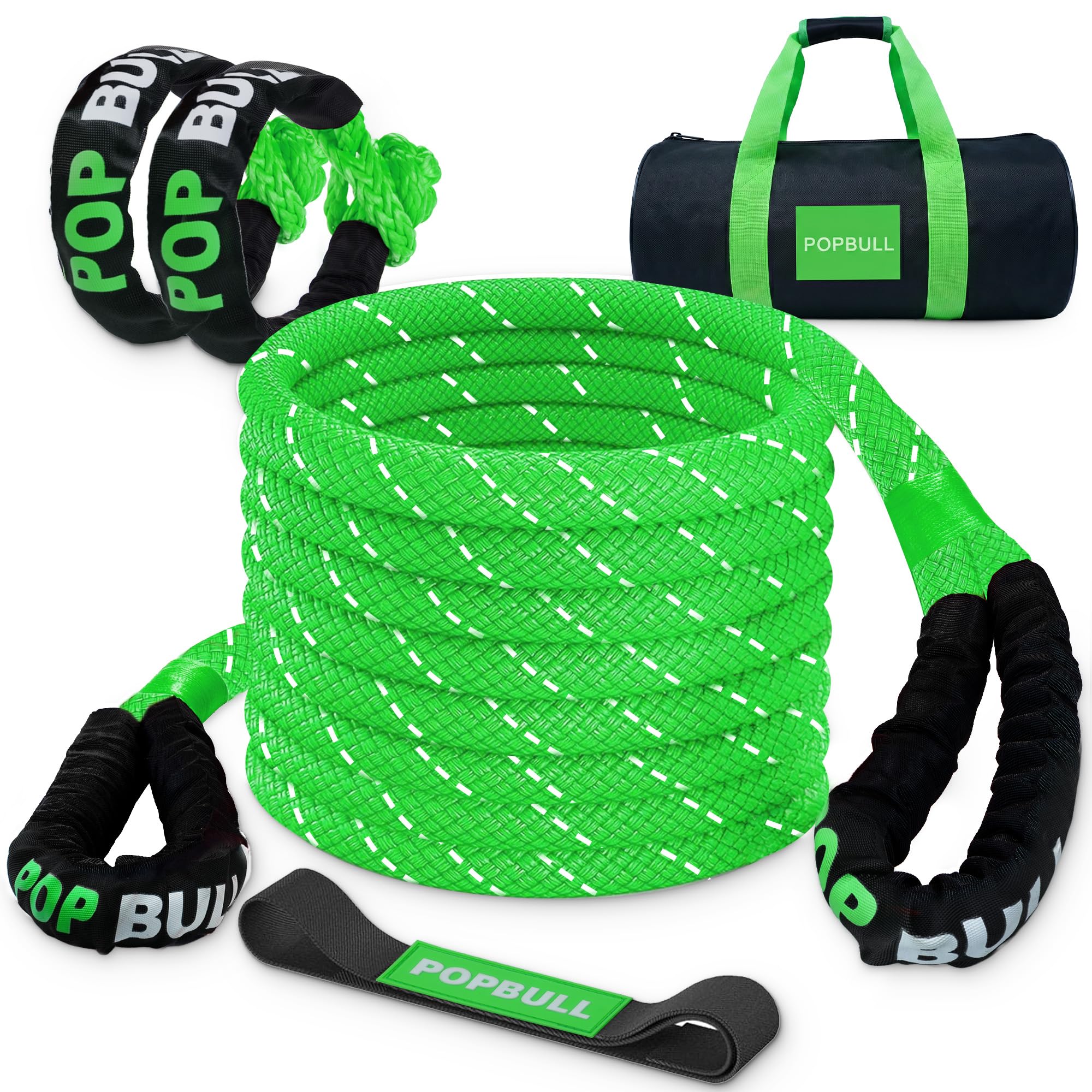POPBULL kinetic recovery rope 1in x 30ft in action for high‑tension off‑road recoveries.