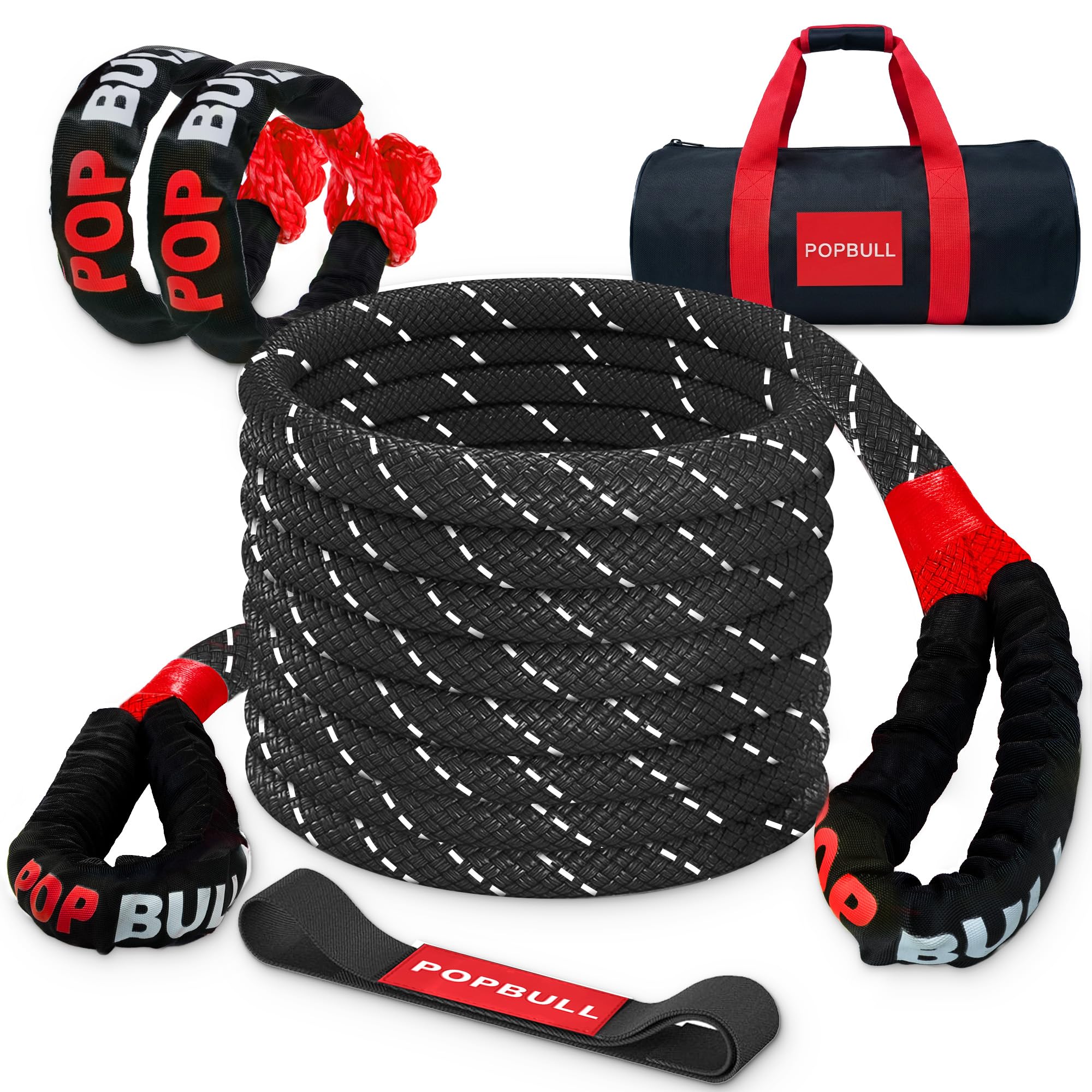 POPBULL Kinetic Recovery Rope in a 30ft coil for rugged off-road use.