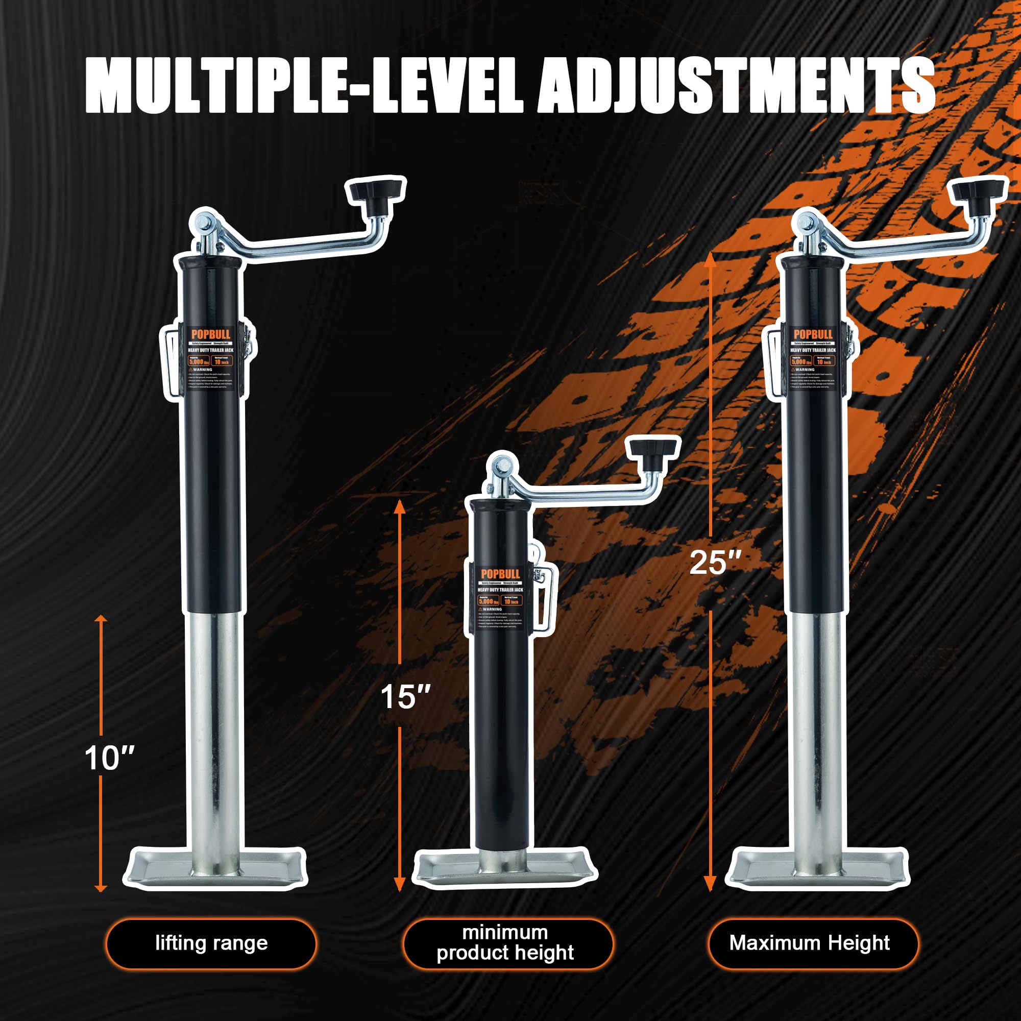POPBULL top-wind handle trailer jack enables easy vertical adjustment