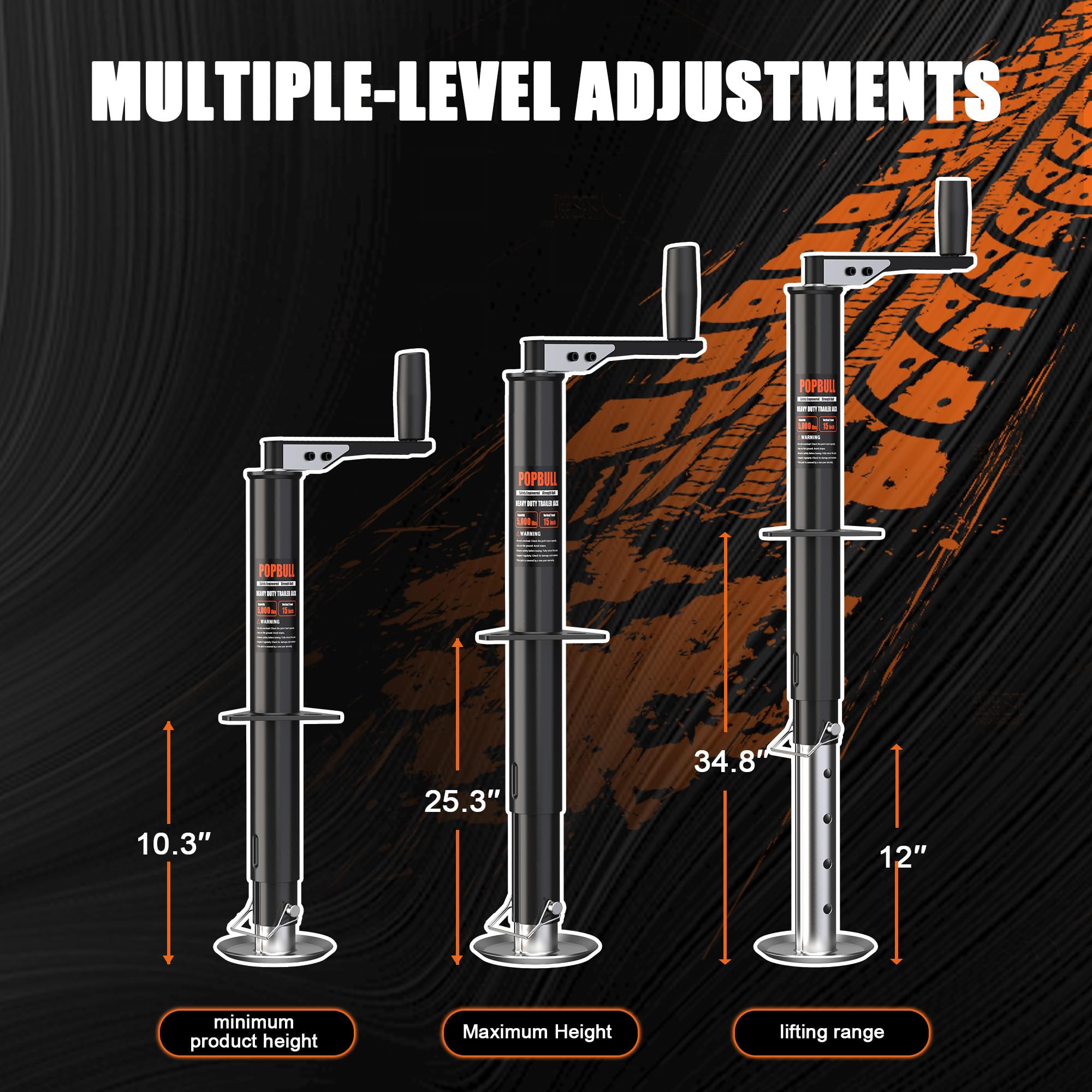 POPBULL adjustable drop leg with 5 levels fits varied ground.