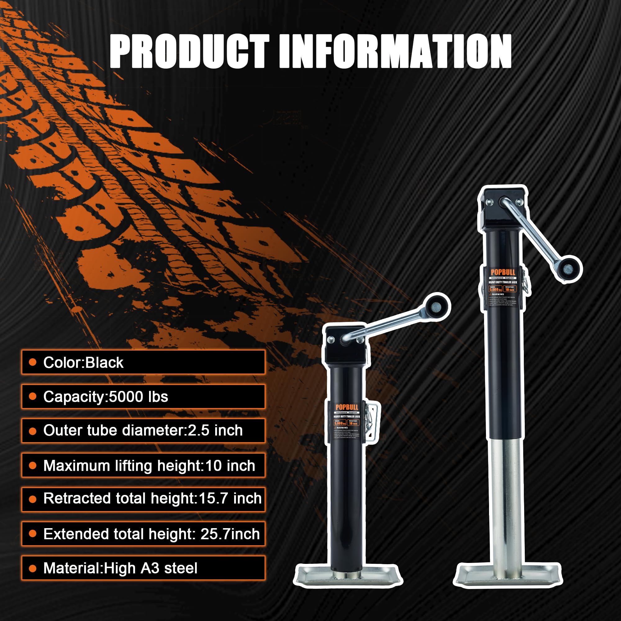 POPBULL trailer jack handle operation enabling easy height adjustments
