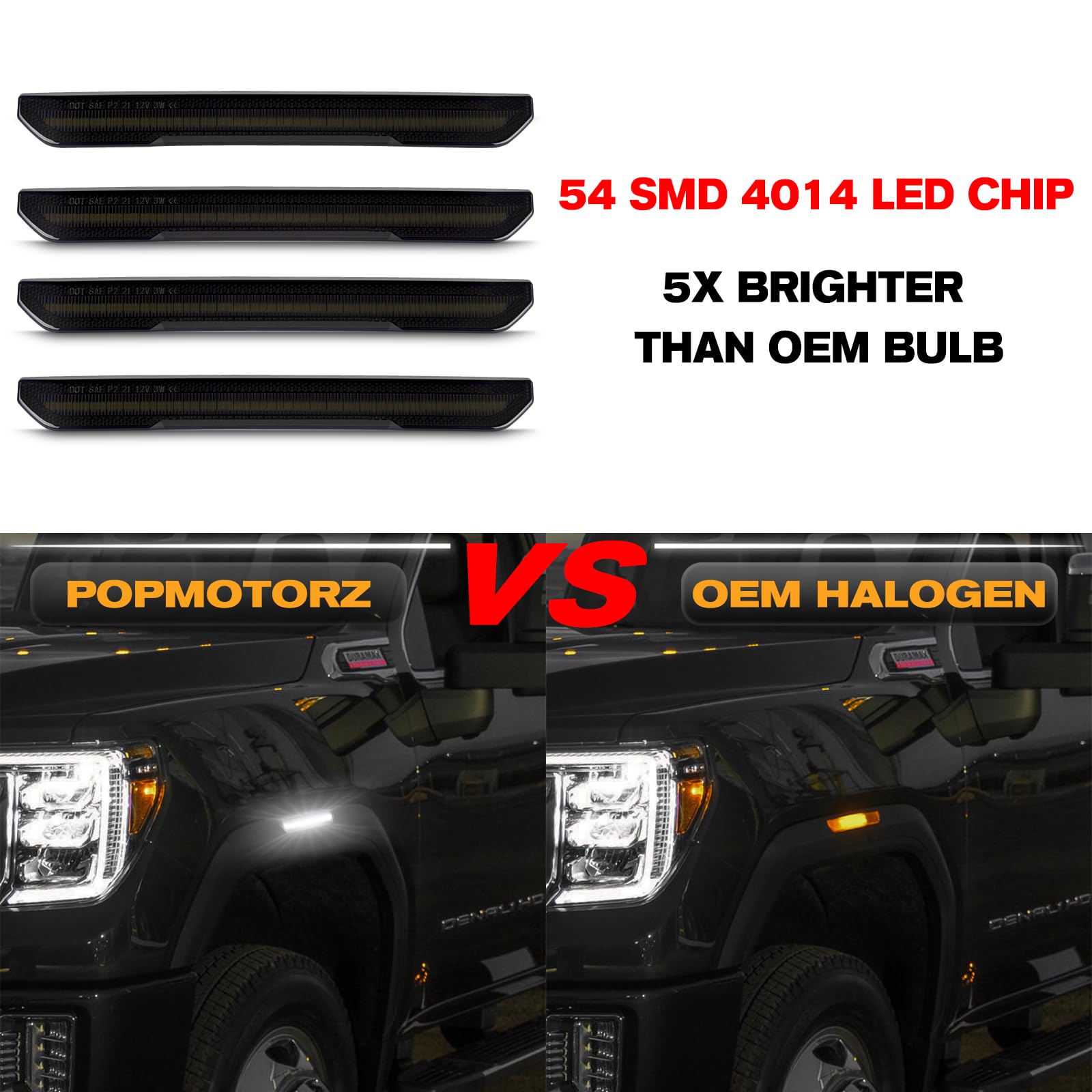 POPMOTORZ rear fender marker light close-up highlights LEDs