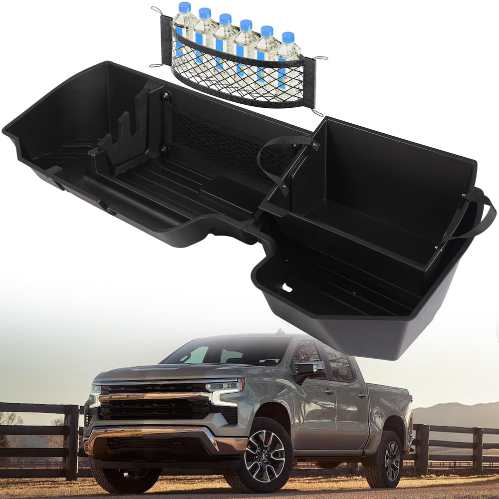 POPSTORE under-seat storage box for Silverado, keeps tools organized and accessible.