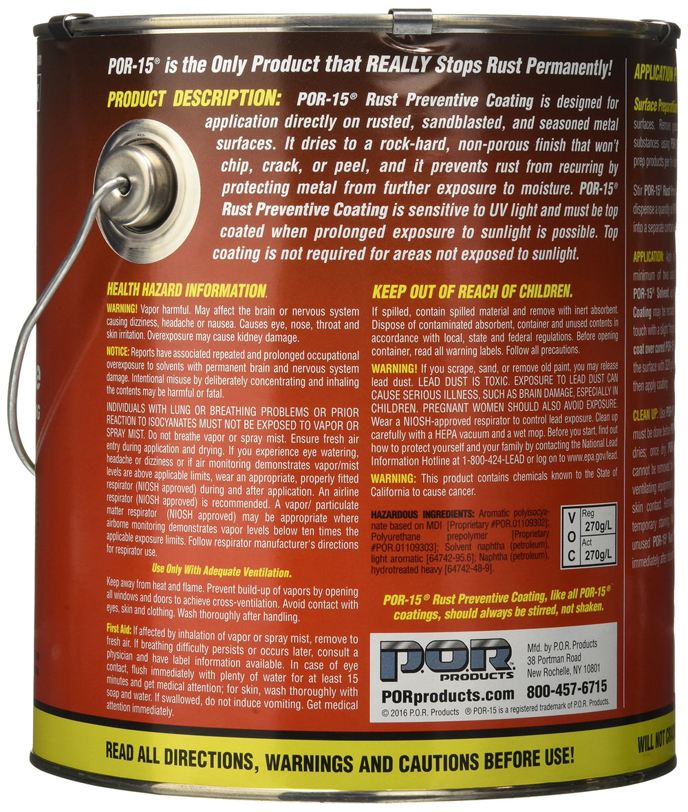 POR-15 coating being applied on metal surface for rust prevention.
