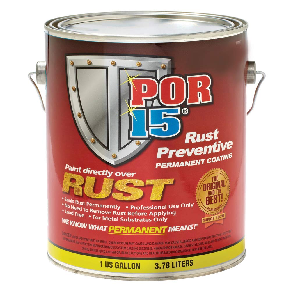 POR-15 Rust Preventive Coating bottle showing durable moisture protection.