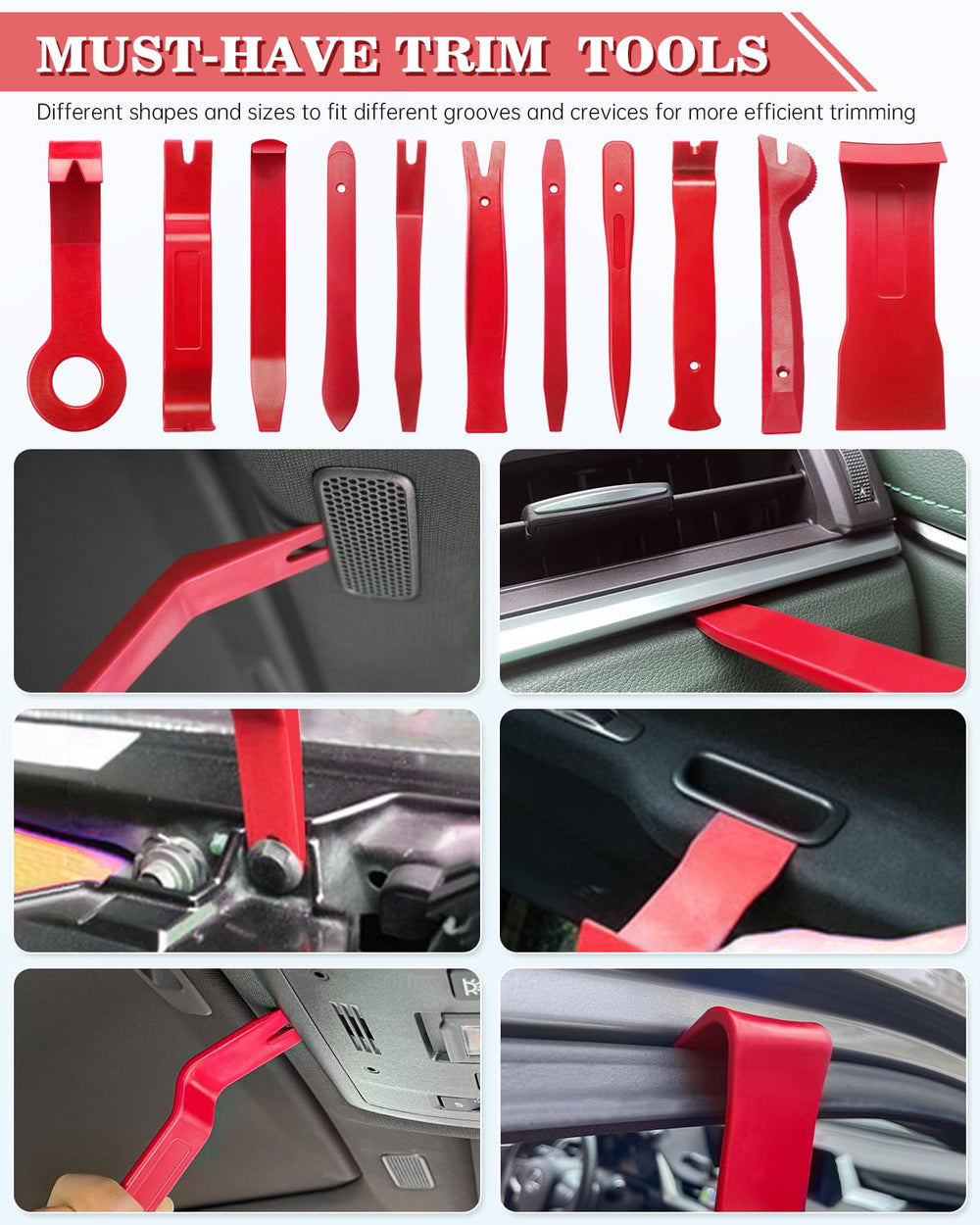 Poraxy door panel removal tools with ergonomic grip for tight spaces