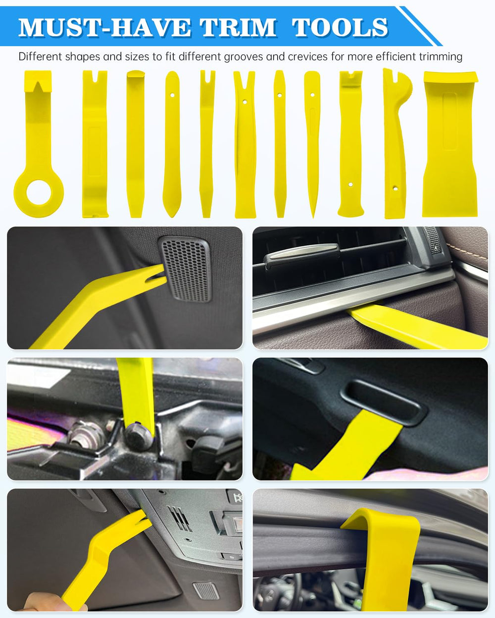 Poraxy interior trim tools designed to safely pry car panels