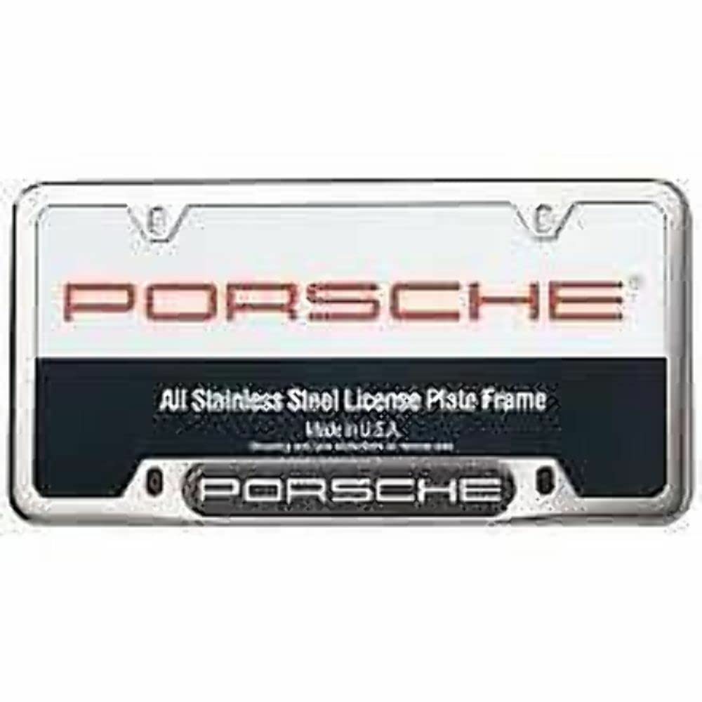 Porsche license frame bottom logo adds brand presence and style.