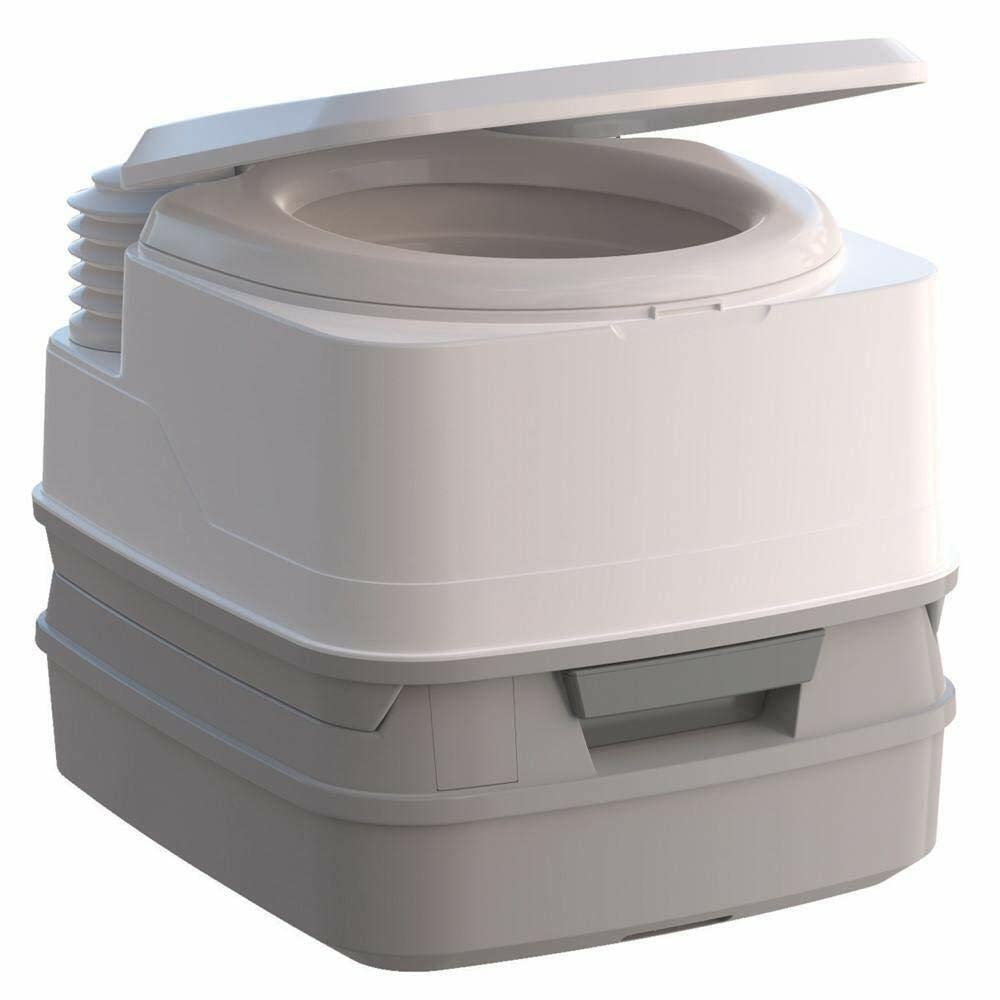 Porta Potti Thetford 135 white waste tank demonstrates odor-sealing performance.