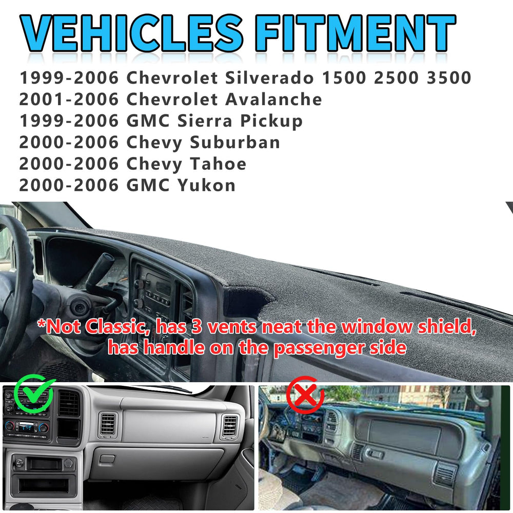 POSAID dash cover for 2001-2006 Avalanche reduces dashboard glare and sun exposure
