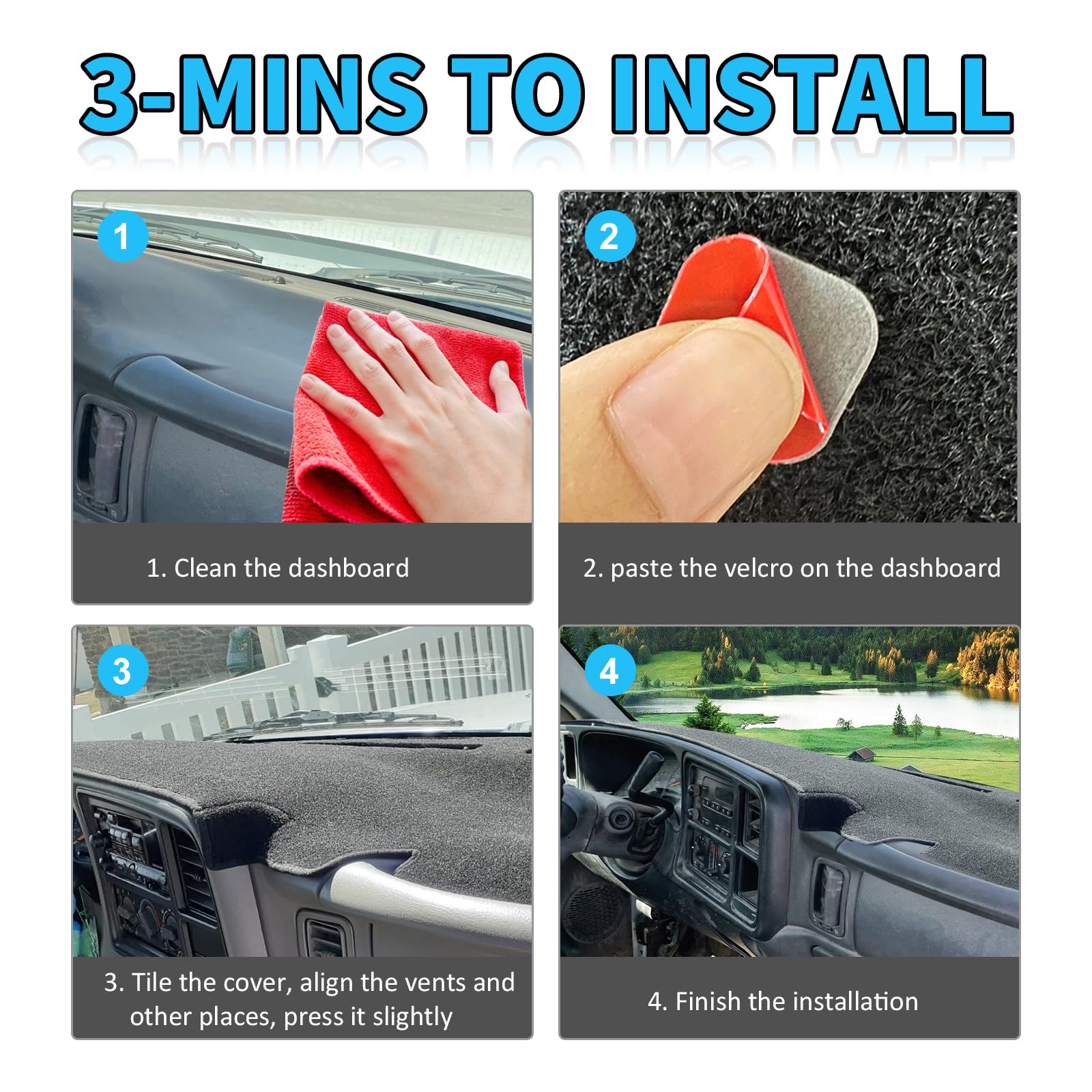 POSAID dash cover installs quickly with Velcro for secure fitting