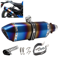 POSENG exhaust muffler with blue gradient finish enhances sportbike aesthetics and sound profile.