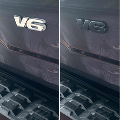 POSPICE matte black overlay demonstrates easy installation on Tacoma emblem area.