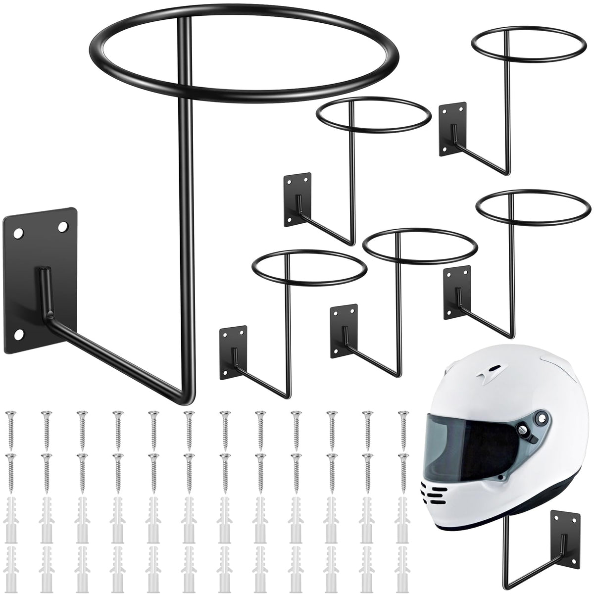 Potchen helmet hanger wall mount securely holds helmets in the garage or workspace.