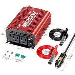 POTEK 500W inverter back view showing safety indicators and ports for reliable usage