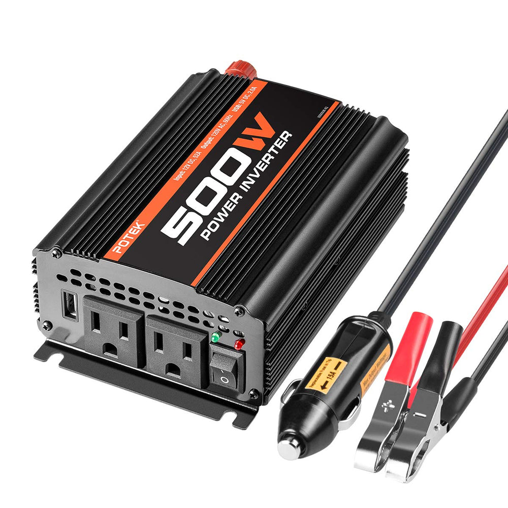 POTEK 500W power inverter front view for on-the-go charging