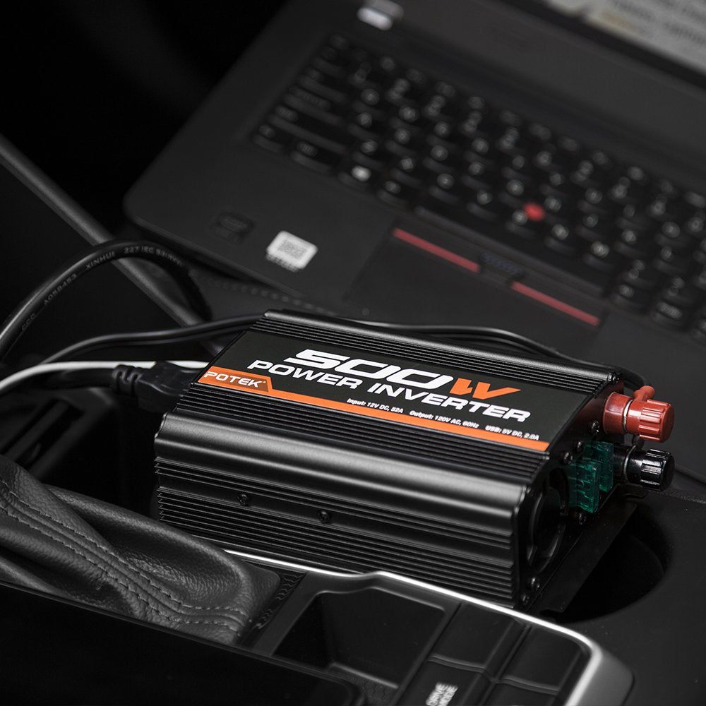 POTEK inverter shown in car use scenario