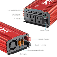 Compact, lightweight POTEK inverter designed for travel and camping