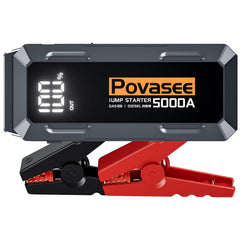 Povasee 5000A jumpstarter front view for roadside emergencies.